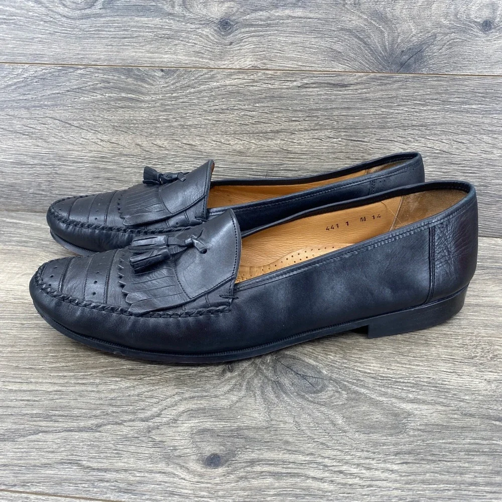 Vittorio Spernanzoni Kiltie Tassel Loafers Mens 14 Black Leather Made in Italy